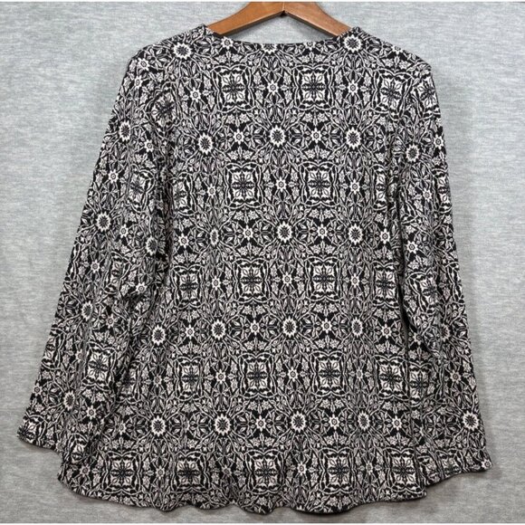 J Jill‎ Black White Floral Pattern Long Sleeve Top Sweater L 100% Cotton - Picture 5 of 5